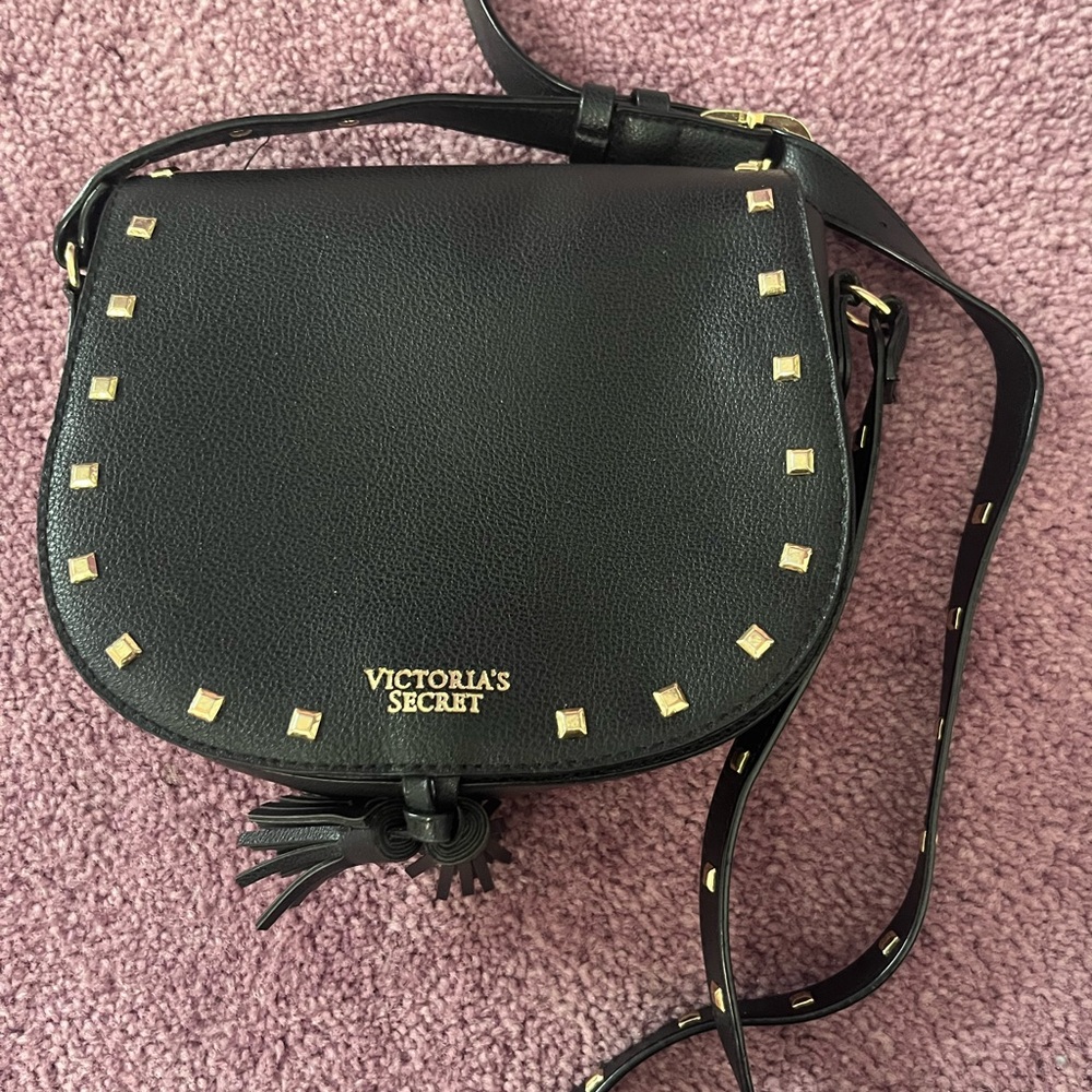 Victoria's Secret Black Crossbody Bag with Gold Studs